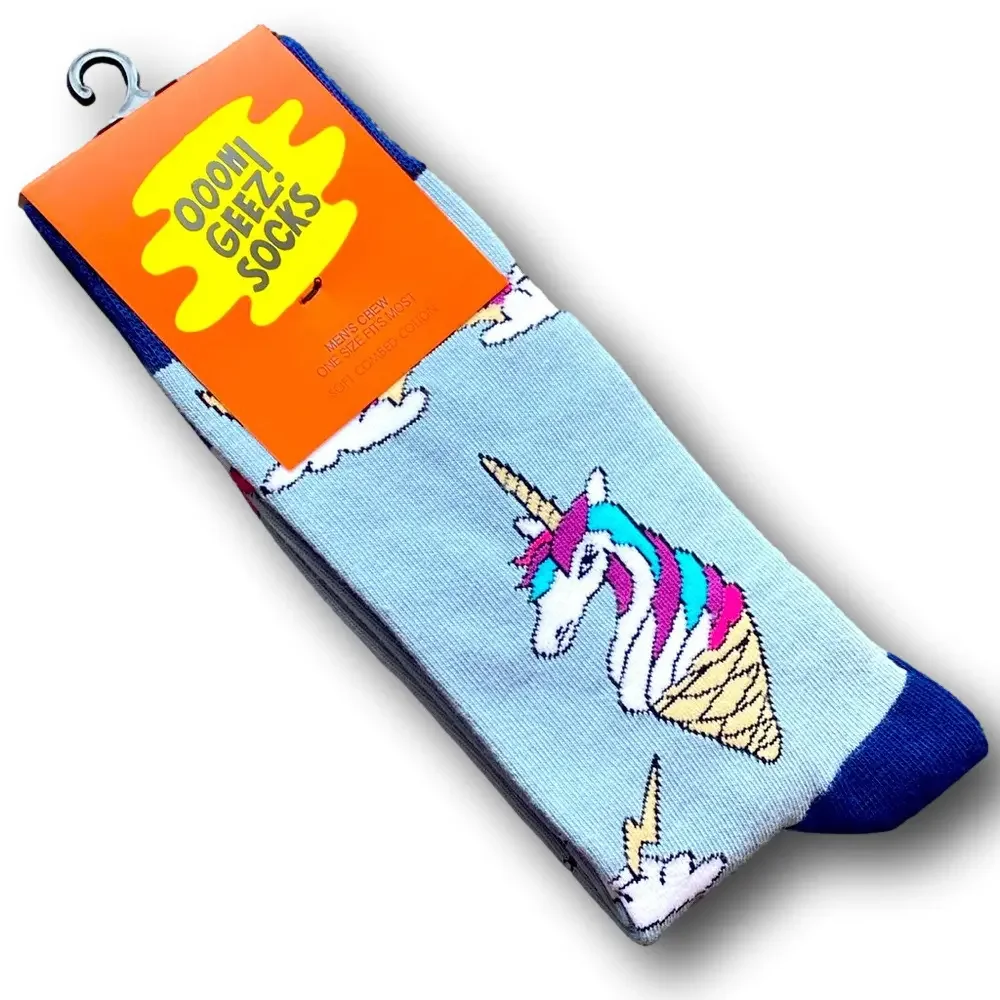 3/$18 Unicorn Ice Cream Cone Funny Novelty Crew Socks - NWT
